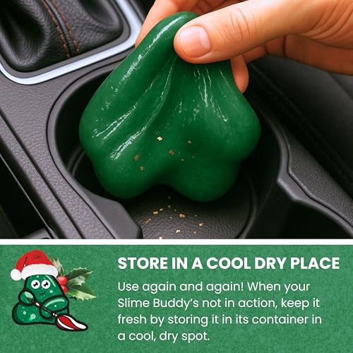 Slime Buddies Car Cleaning Gel Putty - Pine Scented Interior Detailing Tool for Cup Holders, Air Vents & Keyboard - Reusable Auto Detailing Accessories - Dust Remover Goop - color: 01 Pack Pine