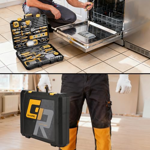 GRENPRO 239PCS Tool Set Tool Kit For Home, Basic Household Automotive Motorcycle Car Tool Kits, Portable Plastic Mechanics Tools Boxes Sets With Organizers And Storage Case For Men Women All Purpose - style: Yellow Hand Tool Set 239PC