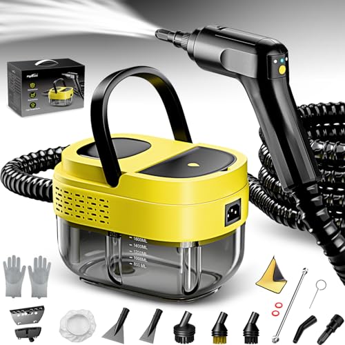 Steam Cleaner,15s Heat-Up,1.6L Tank,3-Level Adjustable Handle,2500W Steamer for Cleaning,Portable Steamer for Cleaning with 16PCS Accessories,Steam Cleaner for Home,Grout,Tile,Couch,Car,Dirt,Grease - color: Yellow+Black