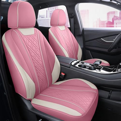 SanQing Car Seat Covers Full Set, Super Luxurious Heavy Duty Waterproof Leather Automotive Vehicle Cover for Cars SUV Pick-up Truck, Universal Non-Slip Seat Car Accessories (Full Set/Pink) - color: Full Set/Pink