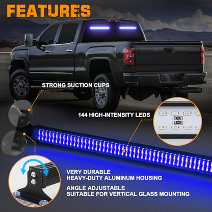 XRIDONSEN 2 in 1 Blue Emergency Lights Traffic Advisor Light Bar 144 LED Warning Safety Strobe Interior Front Windshield Dash Rear Window Light for Police Firefighter Vehicles Trucks Car, 2x17.7 inch - color: Blue