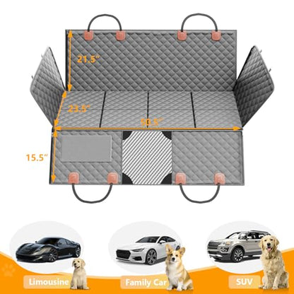 PETICON Back Seat Extender for Dogs, Hard Bottom Dog Car Seat Cover - Supports 400lbs, Rear Seat Pet Cover with Mesh Window, Waterproof Dog Hammock for Car SUV - color: gray