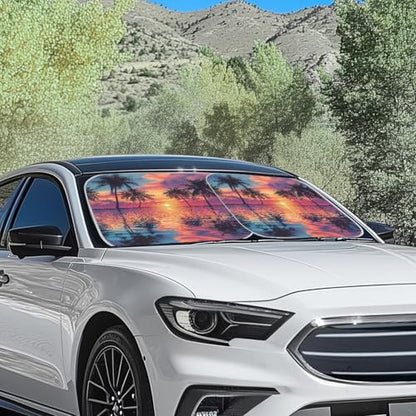 Windshield Sunshade Foldable Car Front Window Sun Shade Sun Visor 2 Packs Reflect Sunlight, Universal Fit Most Cars SUV Truck Van Sedan, Palm Tree - color: Beach Palm Tree Printed