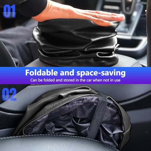 Car Interior Features Foldable Waterproof Trash Cans, Hanging Leak Proof Storage Bags, and Washable Leather Bags to Keep The Car Fresh, Tidy, and Odorless (Black)