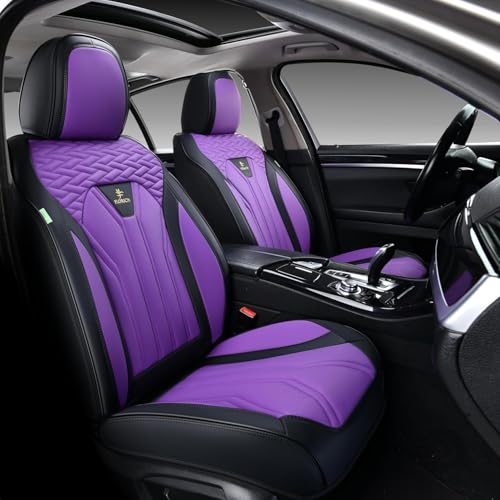 FLORICH Leather Seat Covers for Car Waterproof Front Seat Covers 2 Pack Purple Car Seat Cover Universal Driver Seat Protector for Most Cars Trucks SUV - color: Black&Purple, size: FrontPair