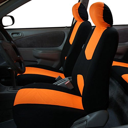 FH Group Car Seat Covers Full Set Cloth - Universal Fit Automotive Seat Covers, Low Back Front Seat Covers, Solid Back Seat Cover, Washable Car Seat Cover for SUV, Sedan and Van Orange - color: Orange, style: Seat Cover Full Set