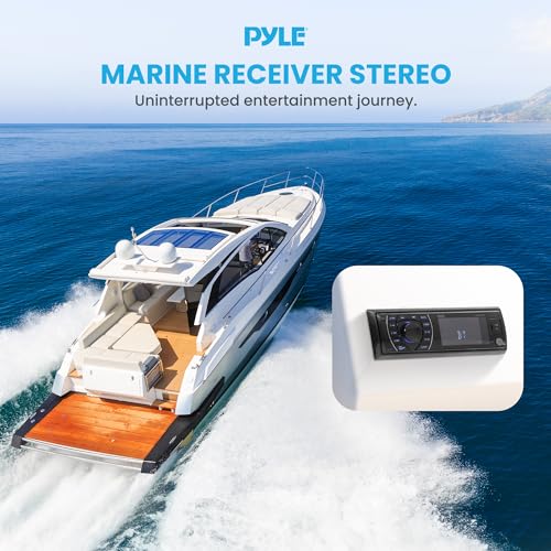 Pyle Bluetooth Marine Receiver Stereo - 12v Single DIN Style Boat In dash Radio Receiver System with Digital LCD, RCA, MP3, USB, SD, AM FM Radio - Remote Control, Wiring Harness - PLRMR27BTB (Black) - size: 300w