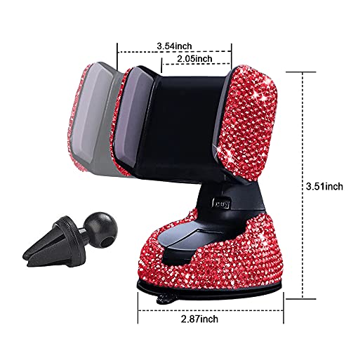 SUNCARACCL Bling Car Phone Holder, 360°Adjustable Crystal Auto Phone Mount Universal Rhinestone Car Stand Phone Holder Car Accessories for Windshield Dashboard and Air Outlet (Red) - color: Red