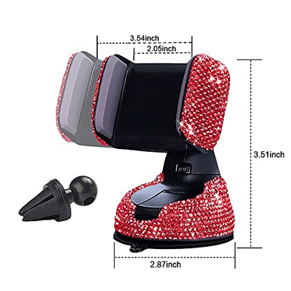 SUNCARACCL Bling Car Phone Holder, 360°Adjustable Crystal Auto Phone Mount Universal Rhinestone Car Stand Phone Holder Car Accessories for Windshield Dashboard and Air Outlet (Red) - color: Red