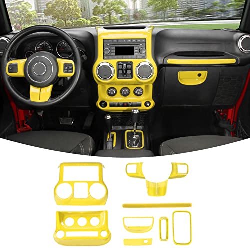 RT-TCZ for Jeep JK Interior Trim Kit Yellow, JKU Center Console Dashboard Panel Trim Cover for Jeep Wrangler JK JKU 2011-2017 Yellow Interior Accessories 10pcs - color: yellow