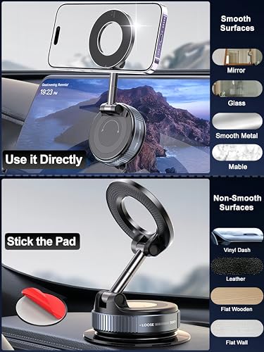 snanlen Upgraded 360° Vacuum Magnetic Phone Holder, Magnetic Car Phone Mount, Hands-Free Suction Cup Phone Holder for Car/Gym/Mirror/Shower, Car Mount Compatible with iPhone 17 Pro Max/Android