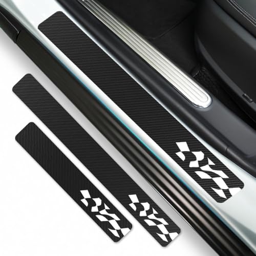 4Pcs Universal Car Door Sill Protector, Carbon Fiber Scratch Resistant Door Entry Guard & Scuff Plate for Car SUV and Off-Road Trim Accessories (Wave White) - color: Wave White