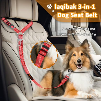 Removable Dog Seat Belt Harness for Car, 3 in 1 Pet Dog Car Seatbelt Leash, Retractable Restraint Secures to Vehicle Headrest & Adjustable Reflective Bungee Dog Seatbelt Tether, Red - color: 2PCS Red