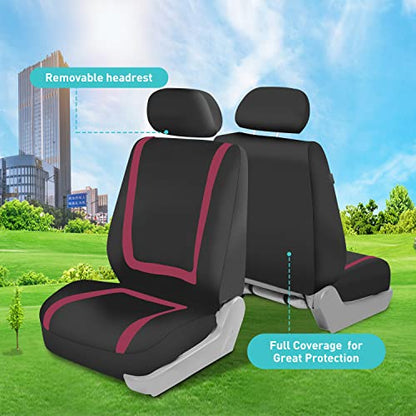 FH Group Unique Flat Cloth Full Sets Car Seat Cover w. Detachable Headrests and Solid Bench Burgundy/Black - color: Burgundy, size: Full Set
