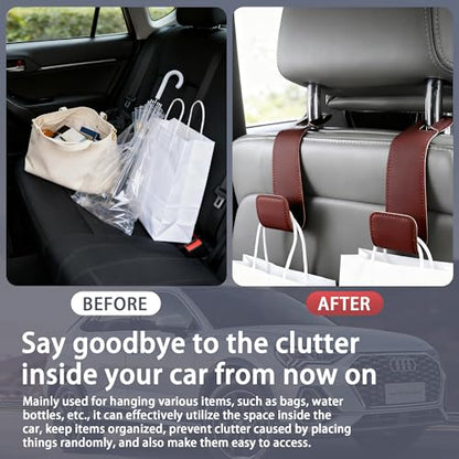 Leather Car Purse Hooks with Larger Strap Holder Purse Hook Purse Holder for car car seat Back Hooks Automotive seat Back Organizer headrest Hooks for Bags and Purse (Black, 2pcs) - color: Black