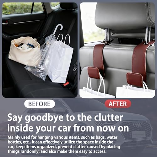 Leather Car Purse Hooks with Larger Strap Holder Purse Hook Purse Holder for car car seat Back Hooks Automotive seat Back Organizer headrest Hooks for Bags and Purse (Beige, 2pcs) - color: Beige