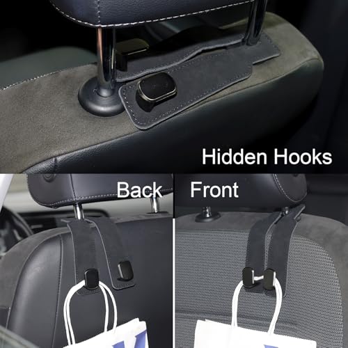 Purse and Bag Hook for Car, Zinc Alloy Seat Headrest Hooks, Upgraded Leather Car Seat Back Purses Hanger and Bags Holder (Black,2Pack) - color: Black