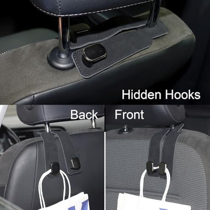 Purse and Bag Hook for Car, Zinc Alloy Seat Headrest Hooks, Upgraded Leather Car Seat Back Purses Hanger and Bags Holder (Black,2Pack) - color: Black