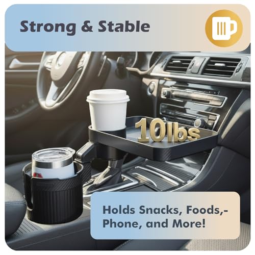 OtterVerz 11 Upgraded Car Cup Holder Tray, 3 in 1 Car Cup Holder Expander Adapter, 360° Rotating Detachable 10.5" Car Food Tray Table for Eating, Road Trip Essentials, Fits Yeti/Hydro Flask 16–46oz - size: 1 cup holder + 1 tray