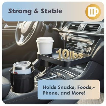 OtterVerz 11 Upgraded Car Cup Holder Tray, 3 in 1 Car Cup Holder Expander Adapter, 360° Rotating Detachable 10.5" Car Food Tray Table for Eating, Road Trip Essentials, Fits Yeti/Hydro Flask 16–46oz - size: 1 cup holder + 1 tray