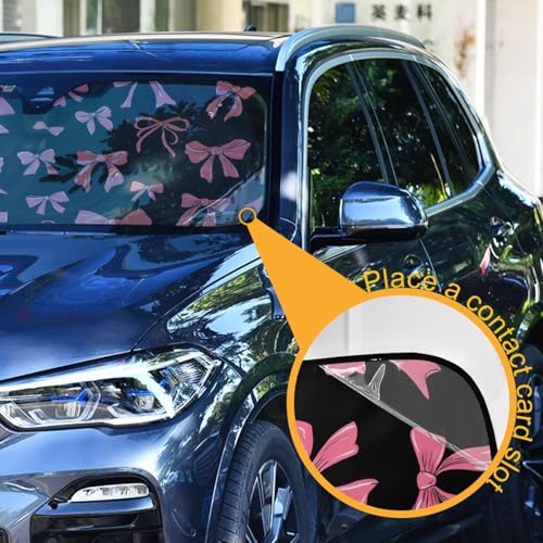 Windshield Sun Shade Pink Bow Front Window Block UV Shades Visor Reflective Retractable for Car SUV Trucks - color: B003