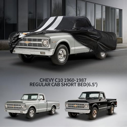 Chevy C10 Truck Cover Custom Fit 1960-1987 Regular Cab Short Bed(6.5') with Door Zipper, 10 Layers Outdoor Heavy Pickup Truck Cover Waterproof All Weather, Wind Dust Sun Protector. - size: C10 1960-1987 Regular Cab SB(6.5')+Towel+Bag