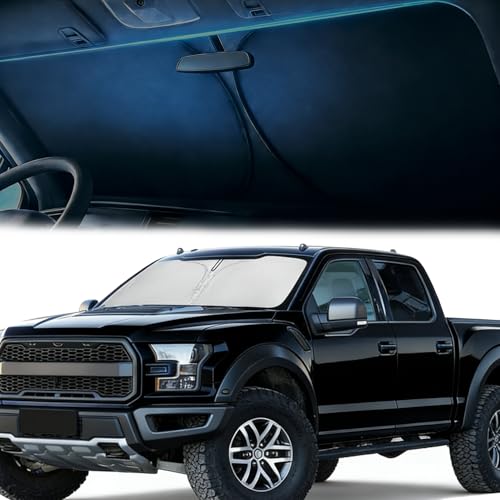 Windshield Sun Shade for Ford F150 F-150/F250/F350/F450 2026 2025-2021 Front Window Sunshade Sun Visor Protector Foldable Block UV Rays Interior Windshield Cover Keep Car Cooler - color: For F150-F450 2021-2026-Sliver