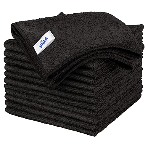 MR.SIGA Microfiber Cleaning Cloth, All-Purpose Microfiber Towels, Streak Free Cleaning Rags, Pack of 12, Black, Size 32 x 32 cm(12.6 x 12.6 inch) - color: Black