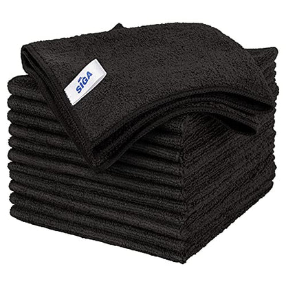 MR.SIGA Microfiber Cleaning Cloth, All-Purpose Microfiber Towels, Streak Free Cleaning Rags, Pack of 12, Black, Size 32 x 32 cm(12.6 x 12.6 inch) - color: Black