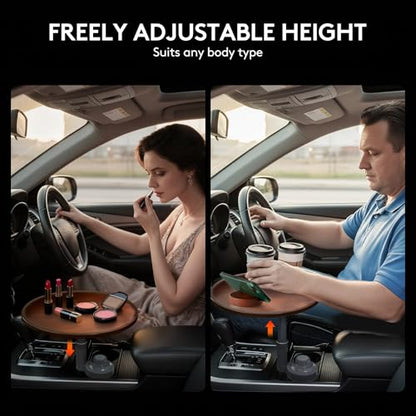 Car Desk for Laptop & Car Table Tray, Height-Adjustable 360° Rotating Wood Car Laptop Mount, Cup Holder Table, Steering Wheel Tray, Compatible with Tesla & Most Vehicles - color: Walnut