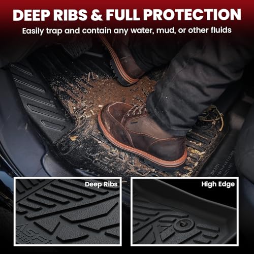 LASFIT Floor Mats 2019-2026 for Chevy Silverado/GMC Sierra 1500, 2020-2026 2500HD 3500HD, Only Double Cab/Bucket Seat (Only Fit with Rear Under-Seat Storage, But Not Fit 2nd Row Plastic Storage) - size: Bucket/Double Cab/With Rear Storage 2019-2026