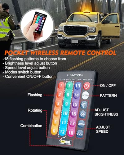 LUMENIX LED Roof Top Strobe Beacon Light Bar Rooftop Security Warning Emergency Flashing Plow Lights for Construction Vehicles Tow Commercial Trucks Postal Cars Snowplow - Amber - color: Amber