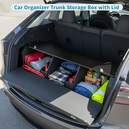 Trunk Organizer for SUV, Leather Car Organizers and Storage with lid & Sturdy Handle, Waterproof Hard Car Trunk Storage Box for Sedan, Travel, Grocery, Daily (Black, 37''*11.41''*12.5'') - size: Standard