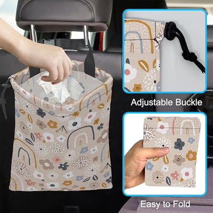 Car Trash Bag Hanging Creative Floral Rainbows Car Trash Can Waterproof Garbage Bag Hanging for Car Back Seat - color: Creative Floral Rainbows