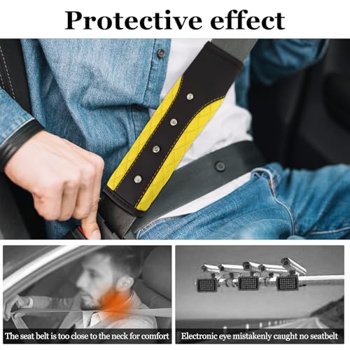Hovom 2PCS Bling Car Seat Belt Cover Pad, Leather Seatbelt Covers for Cars, Soft Safety Seatbelt Shoulder Strap Covers, Rhinestone Auto Seat Belt Protector Cushion for Women Girls (Yellow) - color: Yellow