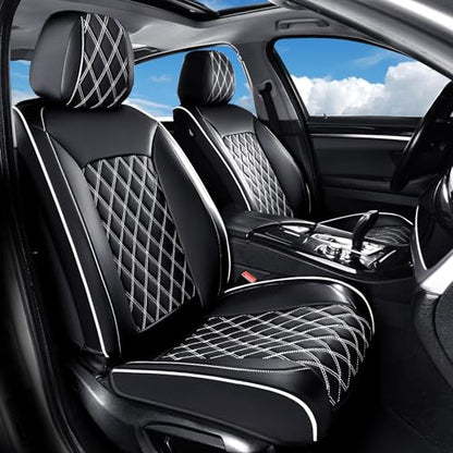 Huidasource Universal Car Seat Cover, Nappa Leather Car Seat Cover Set, Velcro Adjustable, Compatible with Airbags, Armrests, Child Seat, fit for Most Cars, Vans, Trucks, SUVs (Full Set/Black&White) - color: 01FS# Black & White01, size: 5pcs Full Set