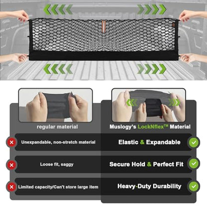 Muslogy Truck Bed Cargo Net Trunk Netting Compatible with 2013-2026 Chevy Silverado & GMC Sierra 1500/2500HD/3500HD Accessories, Pickup Cargo Organizer SUV Sedan Storage Net w/Heavy Duty Carabiners - style: 2013+ Silverado & Sierra1500/2500HD/3500HD