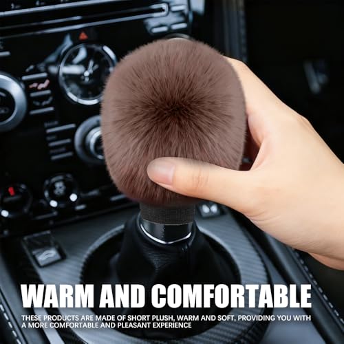 2PCS Plush Car Gear Shift Knob Cover & Handbrake Cover, Shift Knob Protector, Soft Fluffy Gear Handbrake Protective Sleeves, Shifter Lever Brake Handle Warm Plush Set for Cars (Coffee) - color: Coffee