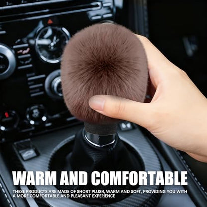 2PCS Plush Car Gear Shift Knob Cover & Handbrake Cover, Shift Knob Protector, Soft Fluffy Gear Handbrake Protective Sleeves, Shifter Lever Brake Handle Warm Plush Set for Cars (Coffee) - color: Coffee