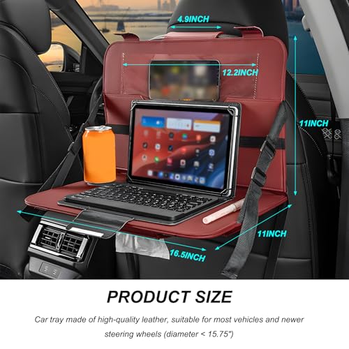 Car Steering Wheel Tray, Foldable Car Laptop Desk Eating Food Tray with Transparent Holder & Tissue Box, Adjustable Back Seat Headrest Table for in-Car Dining Working Studying (Red) - color: Red