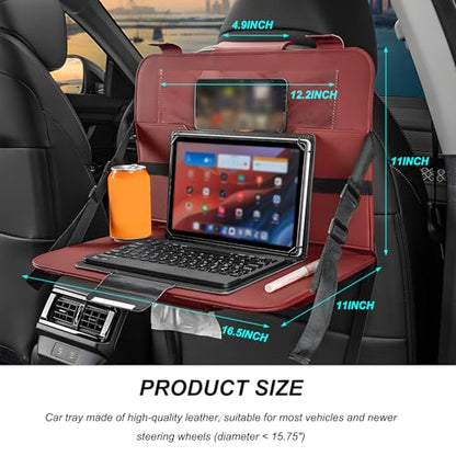 Car Steering Wheel Tray, Foldable Car Laptop Desk Eating Food Tray with Transparent Holder & Tissue Box, Adjustable Back Seat Headrest Table for in-Car Dining Working Studying (Red) - color: Red