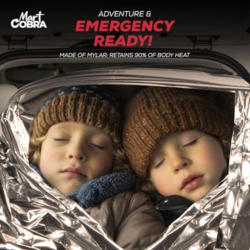 Mart Cobra Emergency Blanket 100-Pack | Reflective Thermal Blanket | Survival Gear | Lightweight Mylar Blankets | Retains 90% Body Heat | Essential for Camping, First Aid, Homeless Care Package Bulk - size: 100 Pack