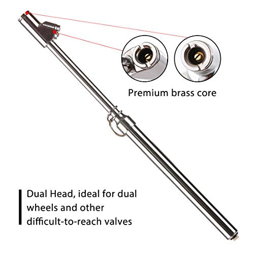 CZC AUTO Tire Pressure Gauge, Straight-on Foot Dual Head Chucks Auto Service Gage, Heavy Duty Air Gauge 10-150PSI 100-1000KPa for Car Truck RV Van (1 Pack, Silver)