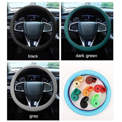 Cool Non-Slip Silicone Steering Wheel Protector, Car Steering Wheel Protective Cover, Non-Slip Car Steering Wheel Cover, Universal Fit Easy to Clean Steering Wheel Cover (deep Blue), RZX123