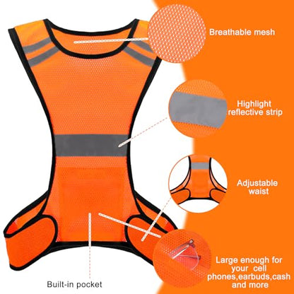 Ptwola Reflective Running Vest High Visibility Running Gear with Large Pocket Night Lightweight Reflective Safety Vest - color: Orange