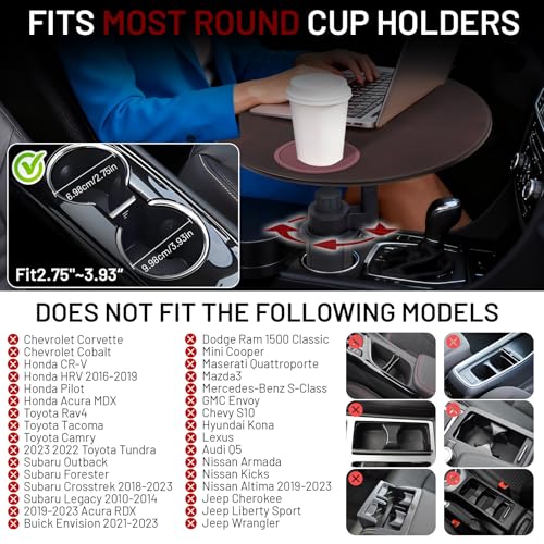 Car Desk for Laptop 360° Rotating Wood Car Tray,Car Laptop Desk and Car Food Tray Compatible with Tesla Model Y/3/S, Fits for Ford Explorer /F150/Maverick and Most Vehicles with Round Cup Holders