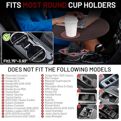 Car Desk for Laptop 360° Rotating Wood Car Tray,Car Laptop Desk and Car Food Tray Compatible with Tesla Model Y/3/S, Fits for Ford Explorer /F150/Maverick and Most Vehicles with Round Cup Holders
