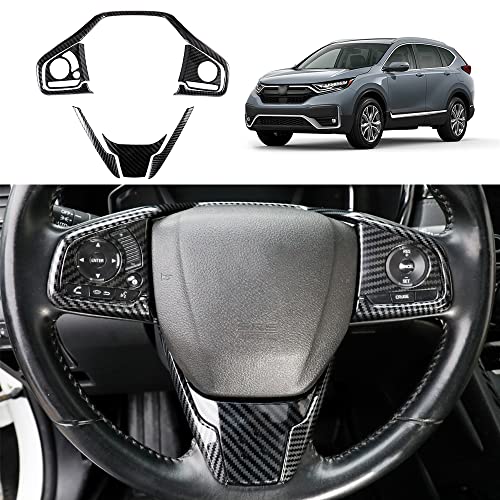 for CRV 2017-2022 6PCS ABS Carbon Fiber Steering Wheel Trim Sticker Steering Wheel Button Cover Car Interior Decoration Accessories for CRV 2017 2018 2019 2020 2021 (Without Heating Button) - color: Steering Wheel Trim