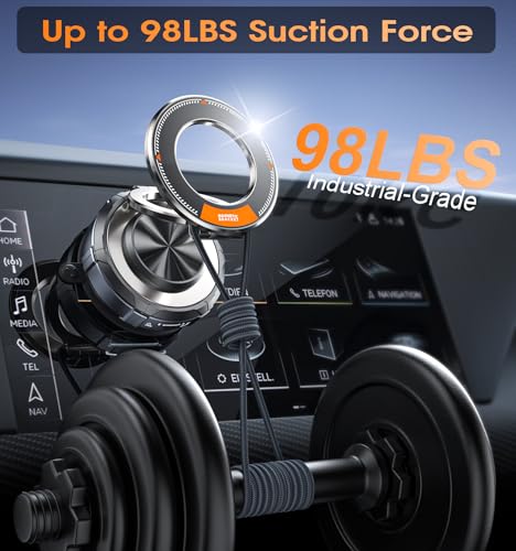 Upgraded Suction Cup Phone Mount 360° Zinc Alloy Phone Stand Vacuum Magnetic Car Holder for MagSafe Mount 98 LBS Ultra Accessories for iPhone 16 15 14 13 12 Android - color: Gunmetal