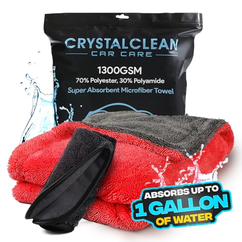 Crystal Clean 1300GSM Microfiber Towels for Cars – XL Drying Towel with Double Twisted Loop, Professional Detailing Towel Car Detailers - Quick Dry, Paint Safe & Swirl-Free (Grey+Red) - color: Grey+red